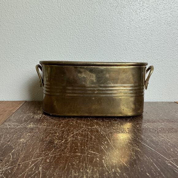 Vintage Small Hammer Oval Brass Planter with‎ handles - Picture 1 of 10